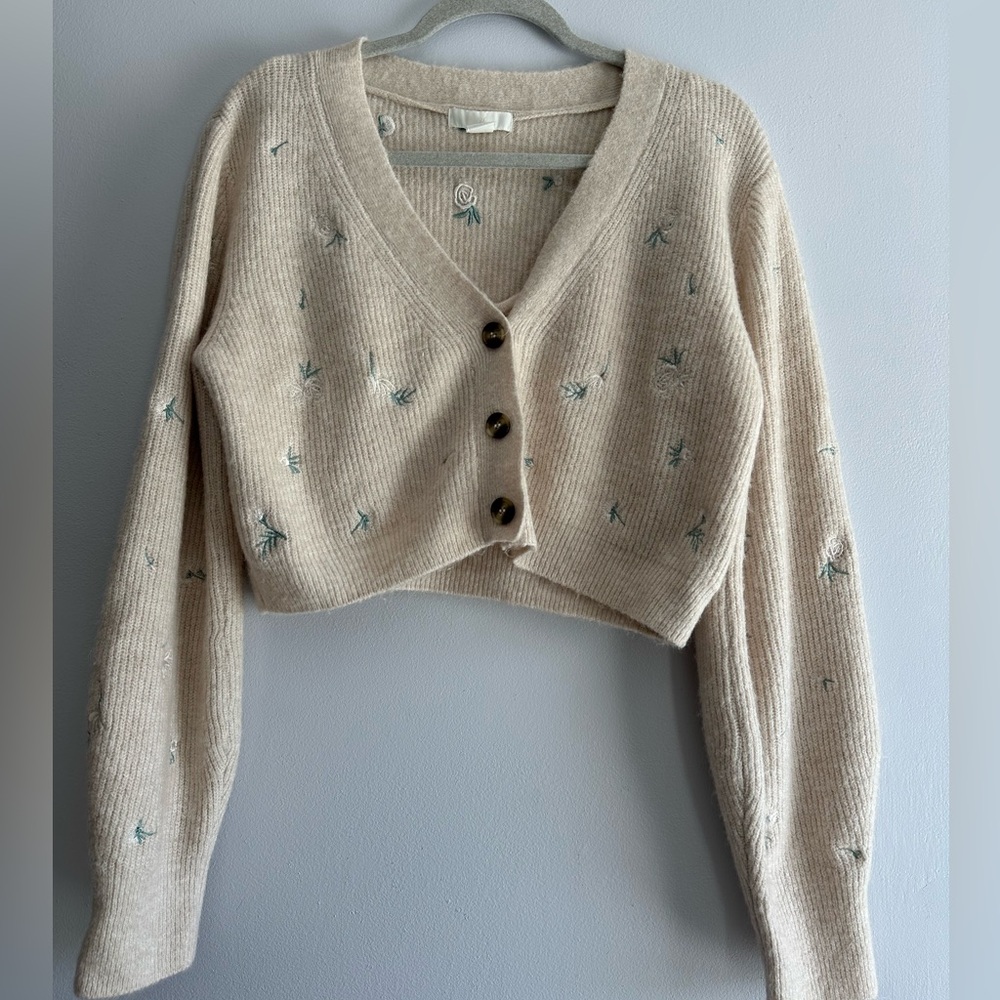 H&M Beige Embroidered Cardigan